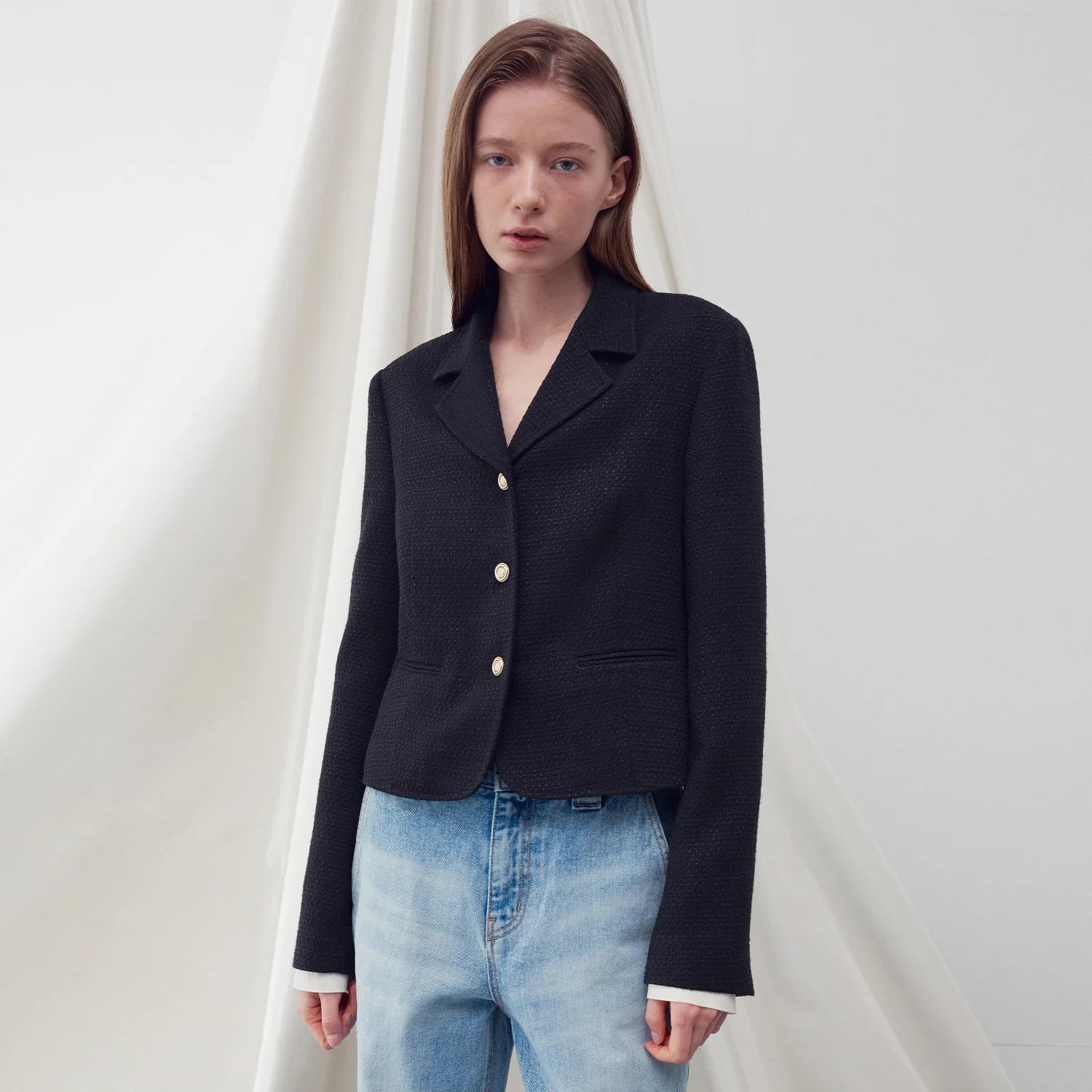 SINGLE-BREASTED TWEED JACKET BLACK