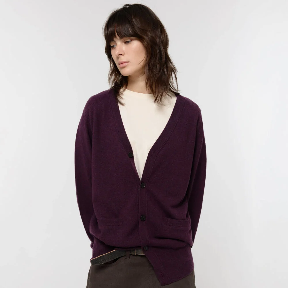 MERINO WOOL LOOSE CARDIGAN / PURPLE