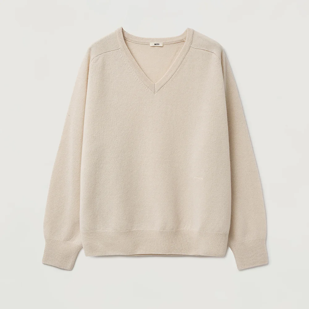 Classic v-neck knitwear_cream beige