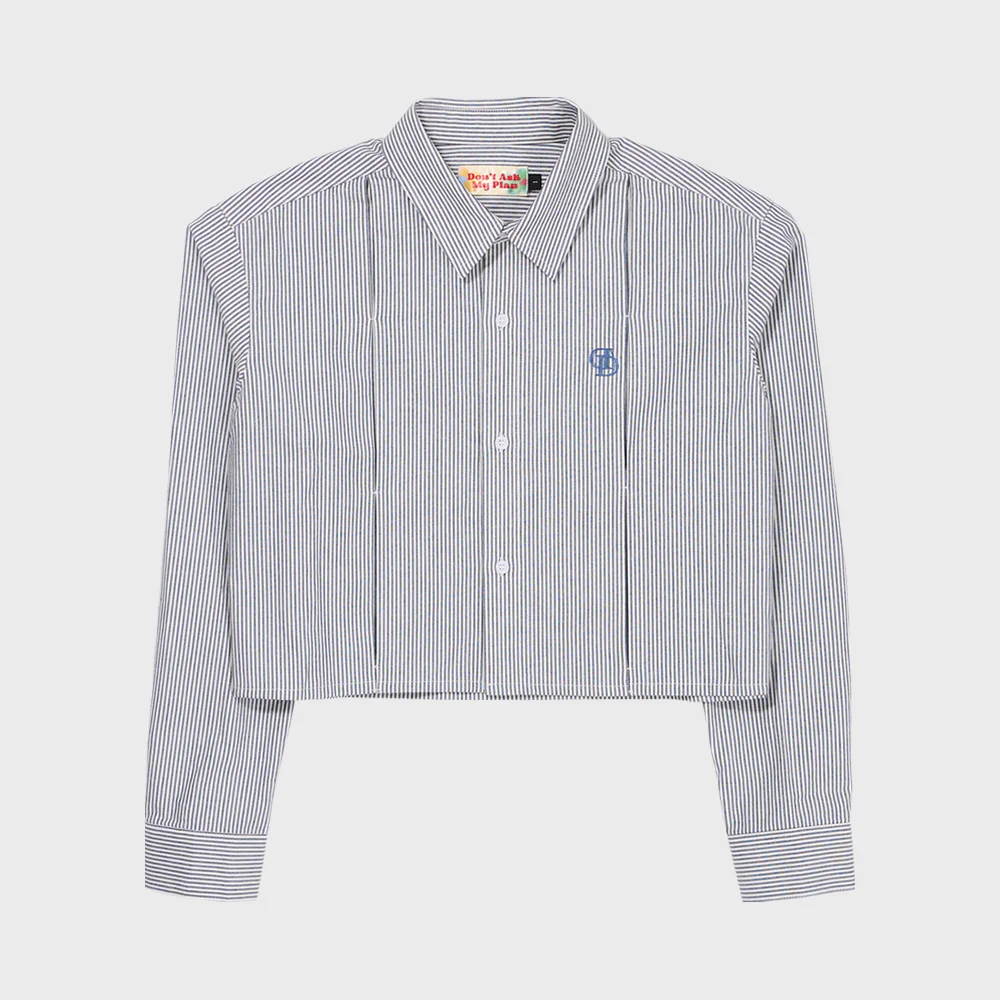 DAMP STRIPE CROP SHIRT_NAVY