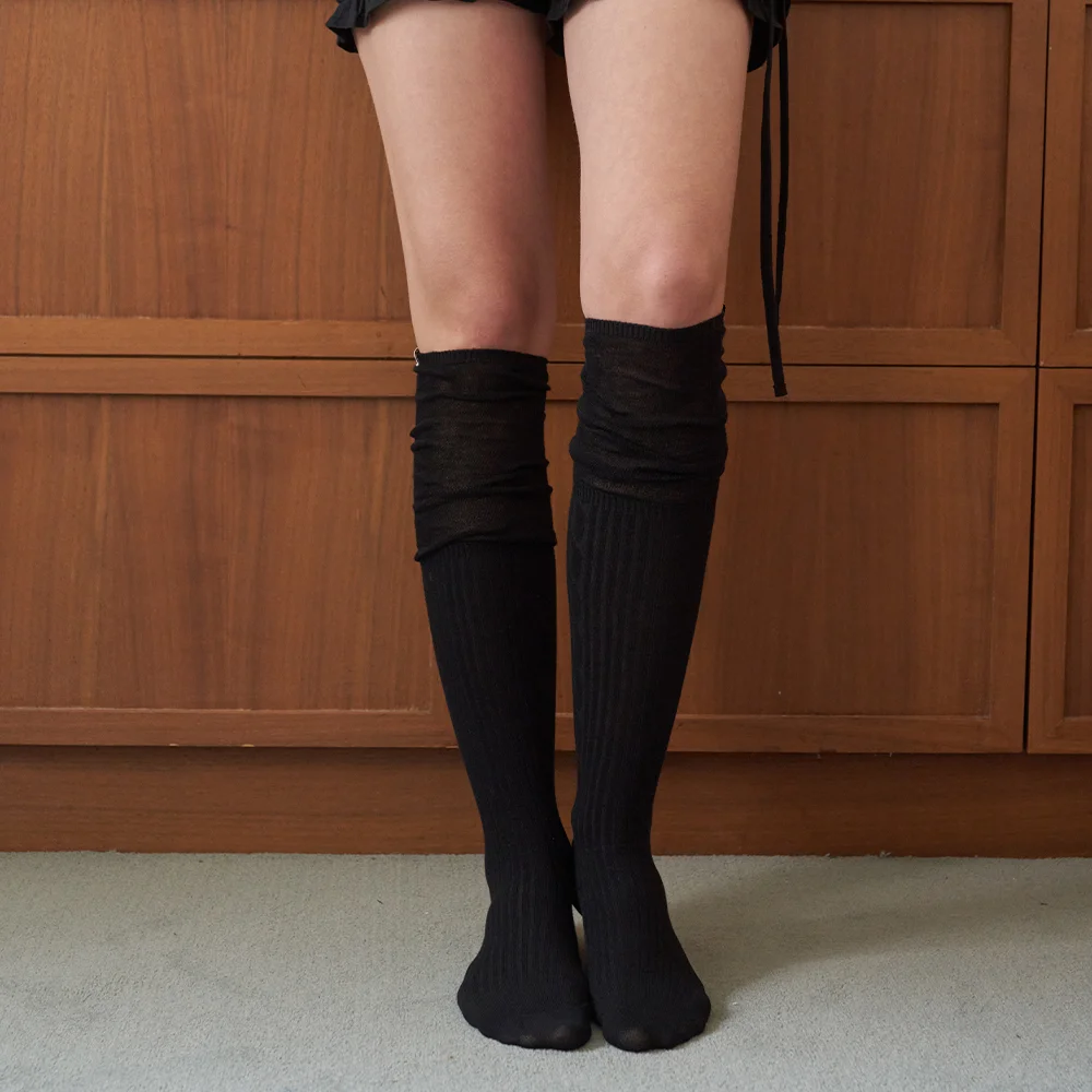 Ribbed Side-Line High Knee Socks_3 color