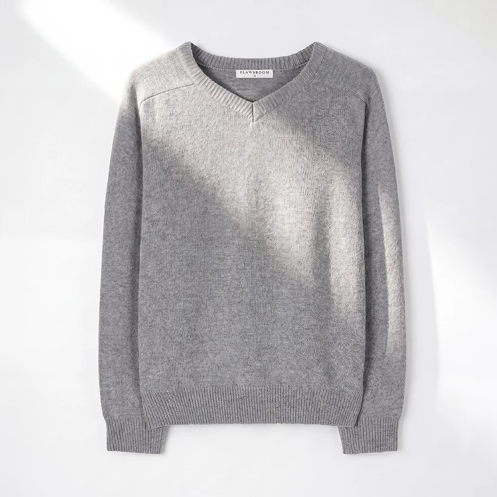 Fine Wool V Neck Knit MELANGE GREY