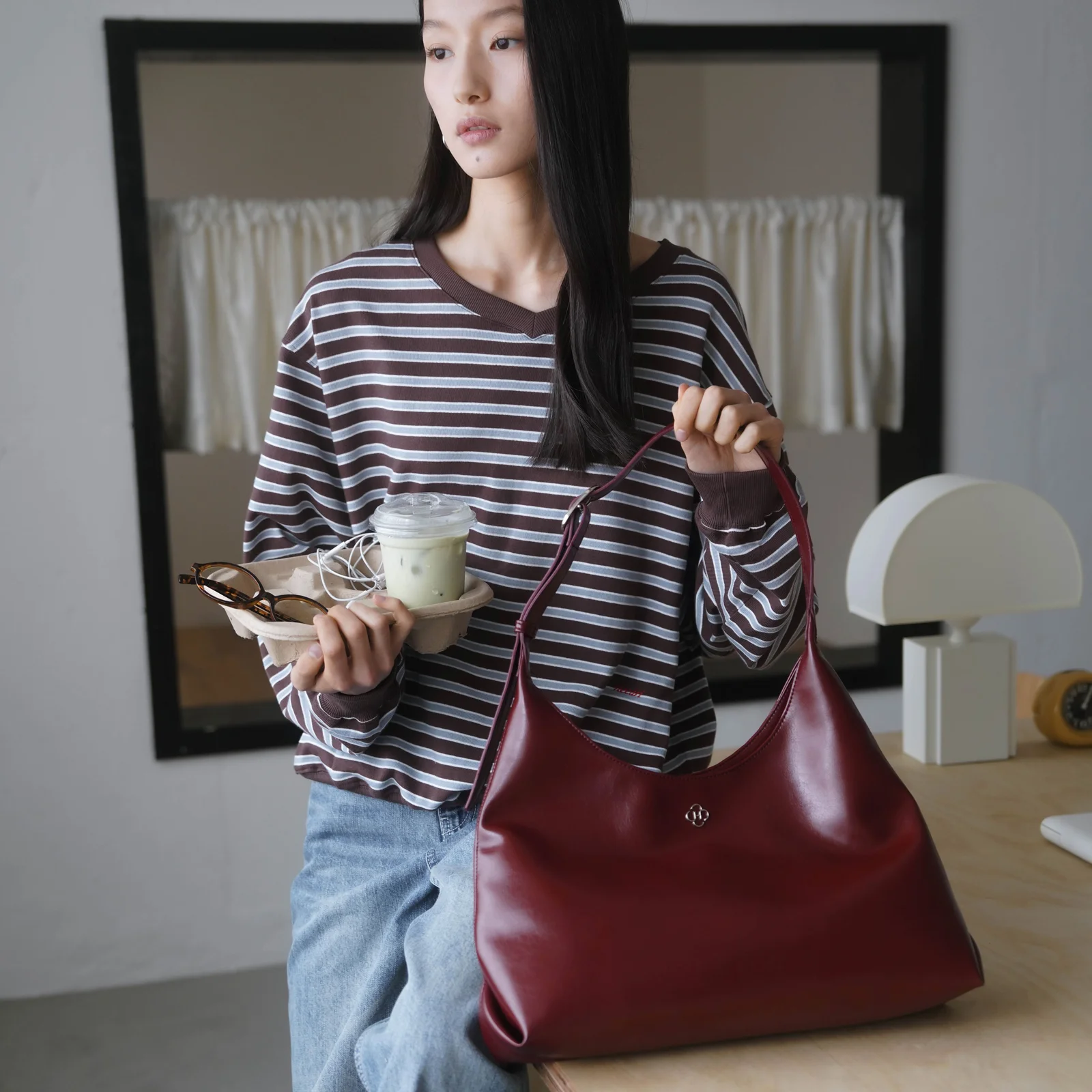 Ivy 皮革 Hobo Bag_Brick 紅色