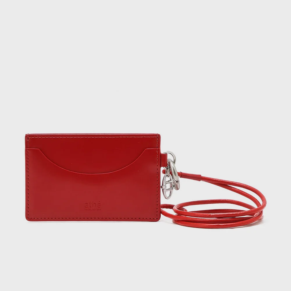 紅色 Box Leather 肩帶 卡片銀包 AAHO6E602R2