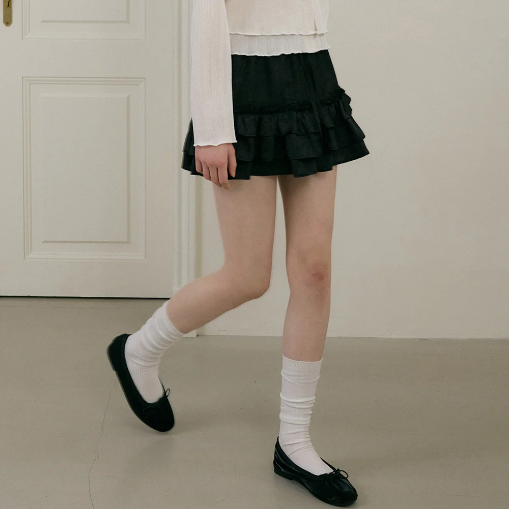 FLOWER JACQUARD BAND SKIRT - BLACK
