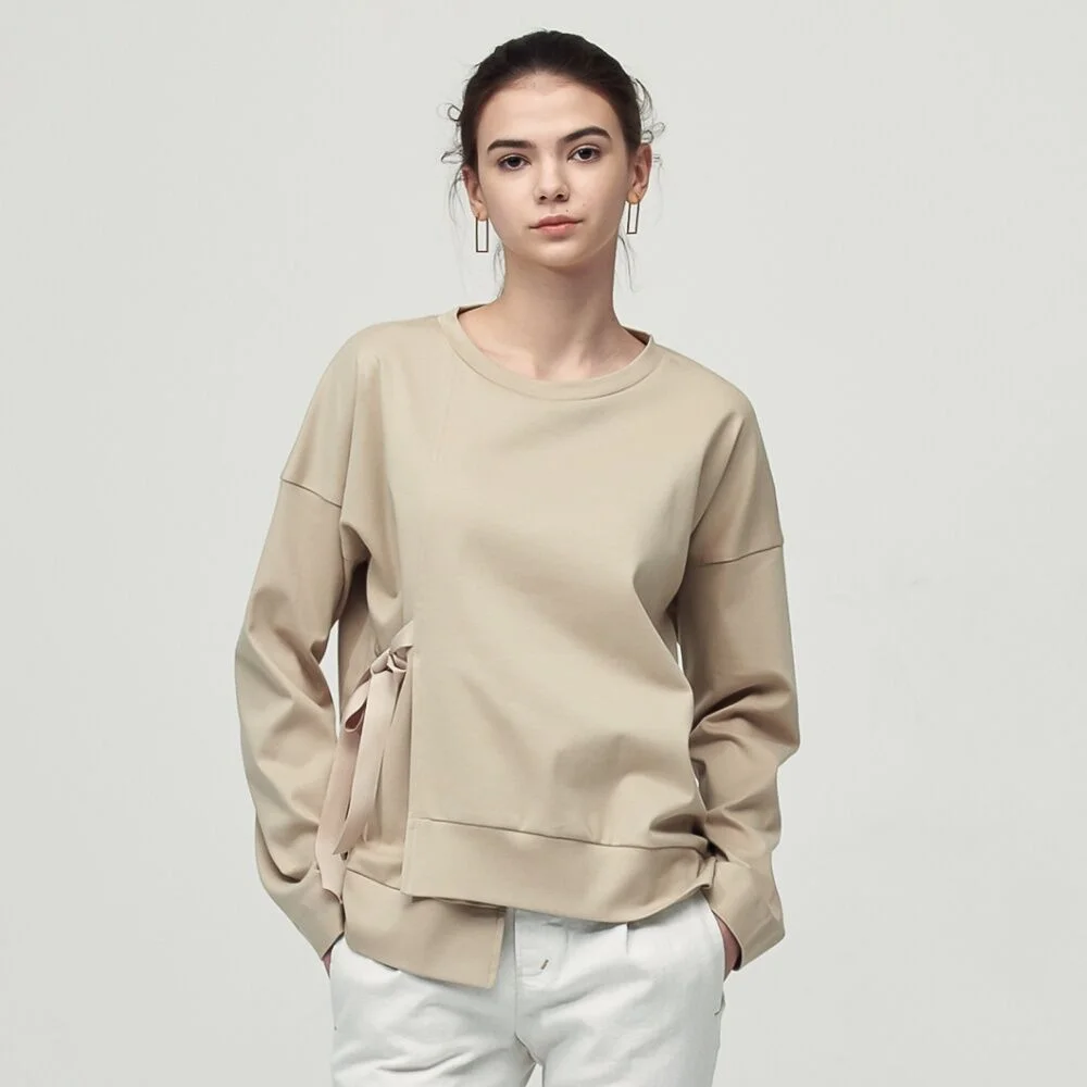 Asymmetric Ribbon Detail Top_Beige