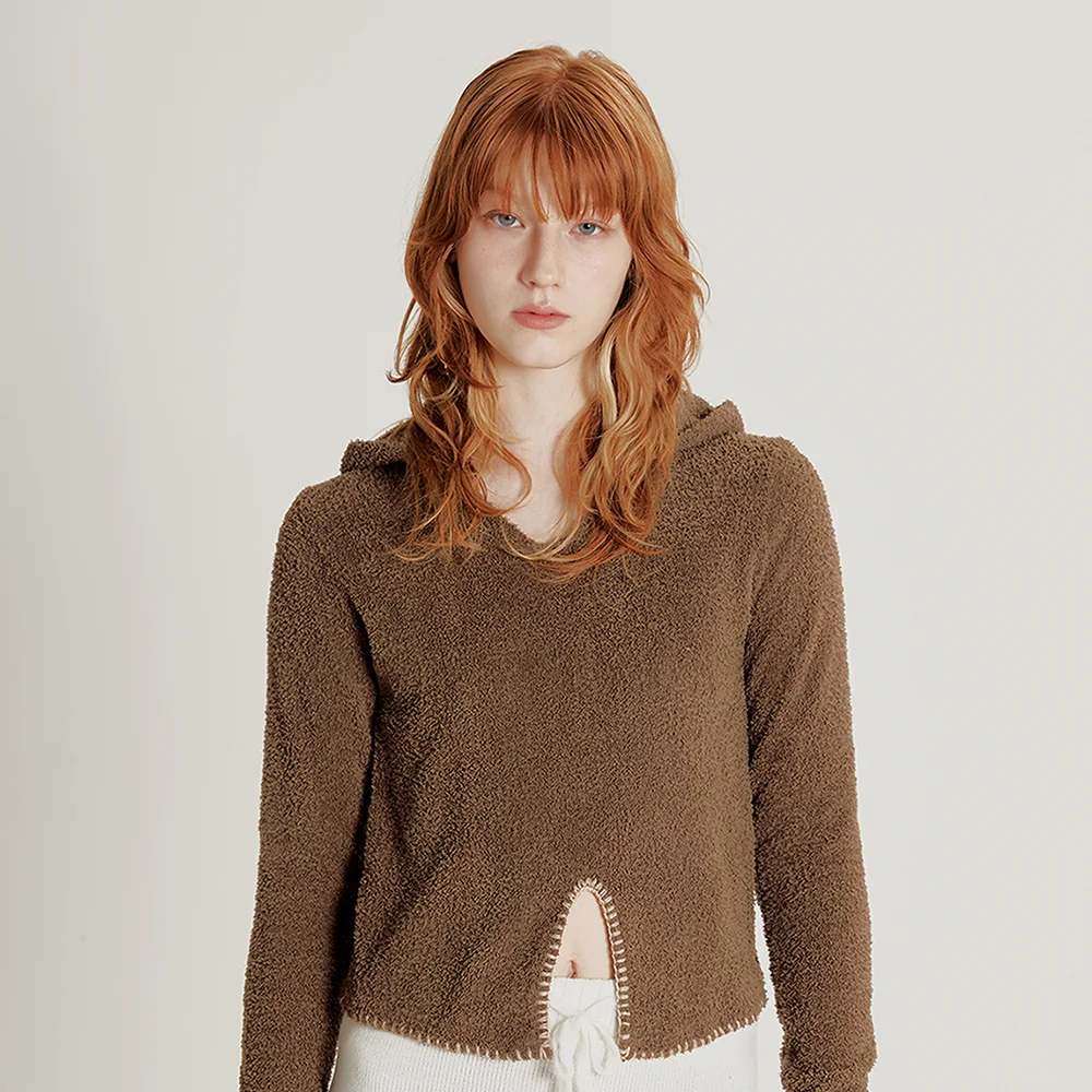 SOFT STITCH HOODIE_BROWN