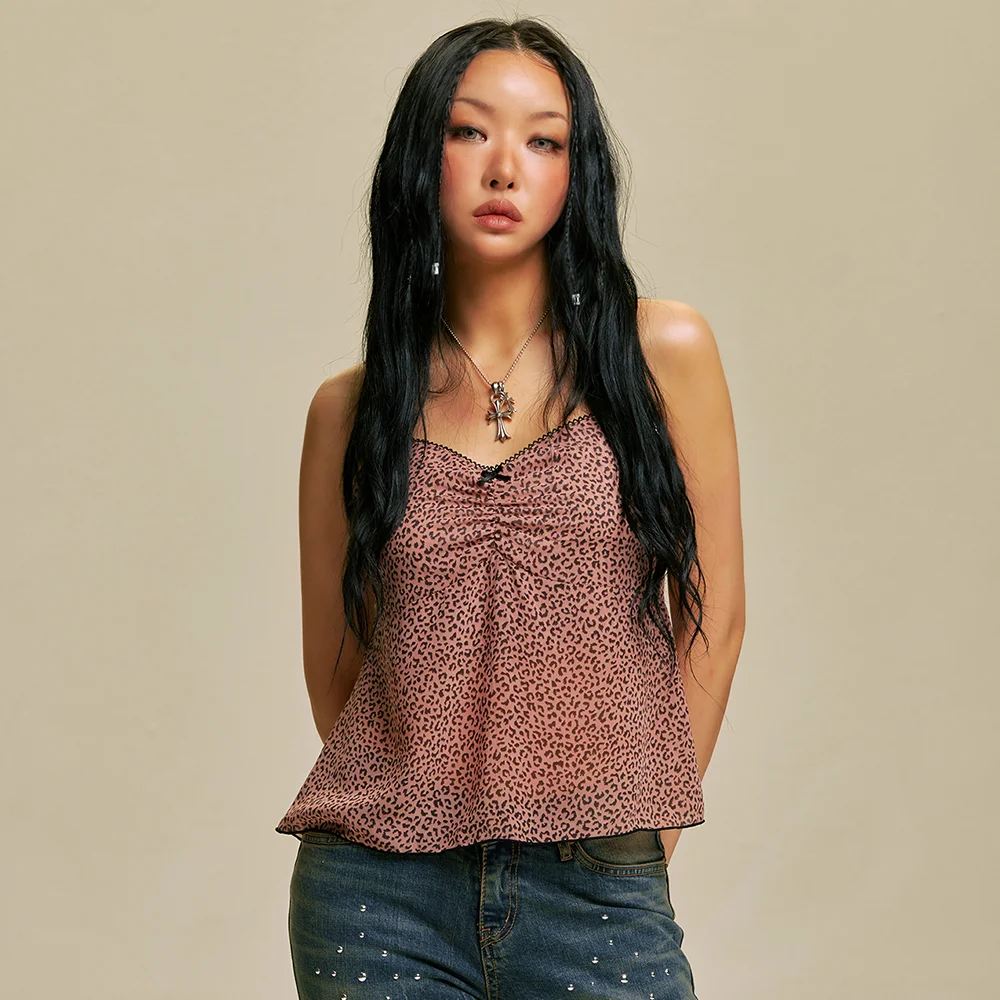 LEOPARD SHIRRING LACE SLEEVELESS_PK
