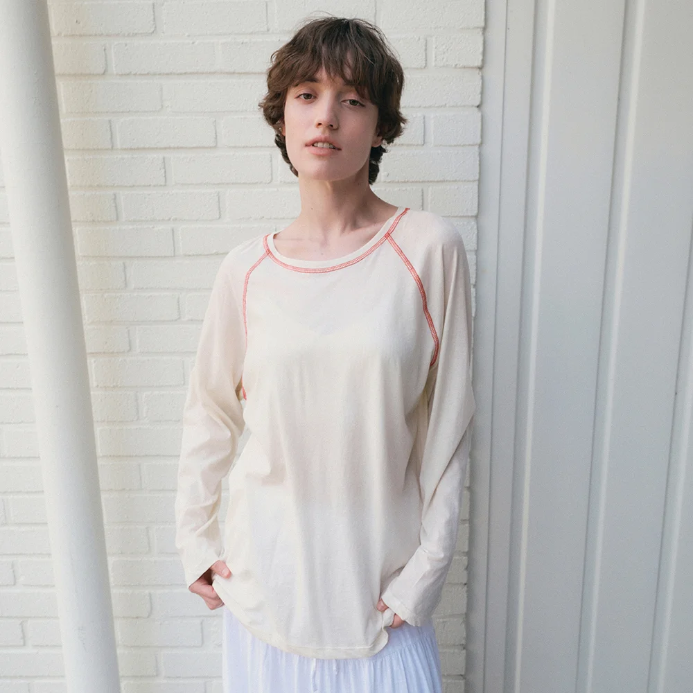Contrast stitch raglan t-shirt_Cream