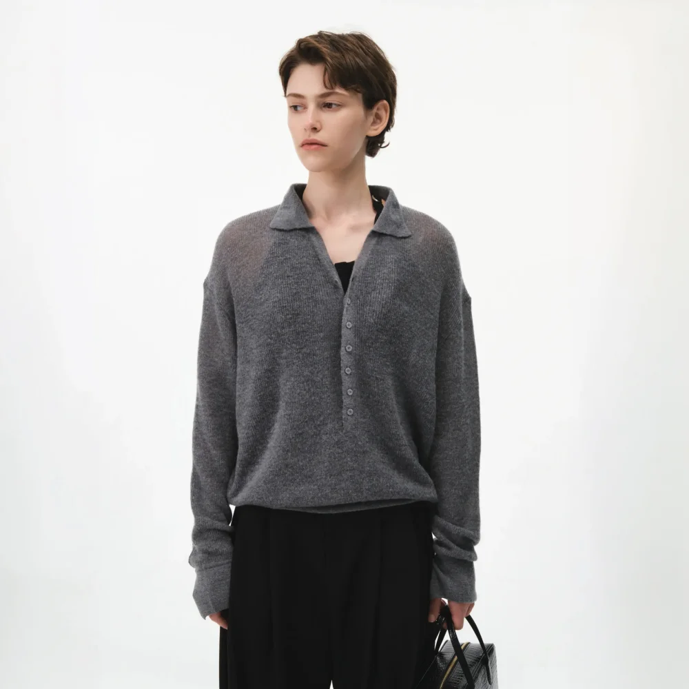 GAVIN COLLAR KNIT (MELANGE GRAY)