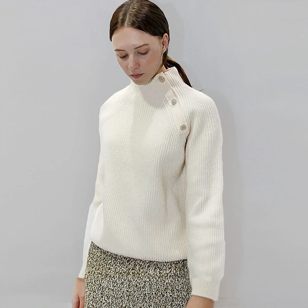 鈕扣 插肩 象牙色 針織衫_ Button Raglan IV NT