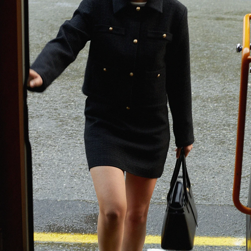 FUZZY TWEED SKIRT (BLACK)