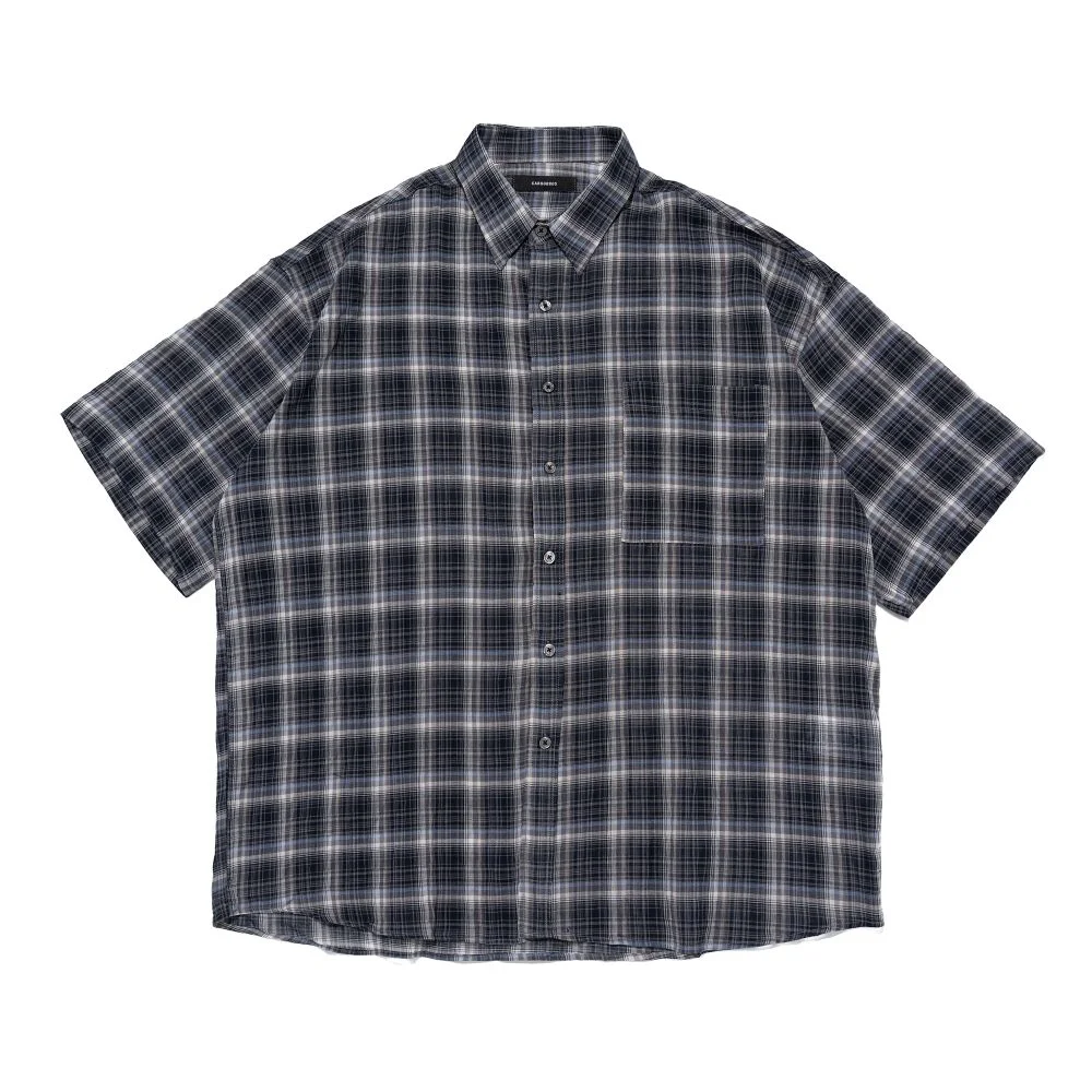 SEERSUCKER CHECK SHORT SLEEVE SHIRT (NAVY)