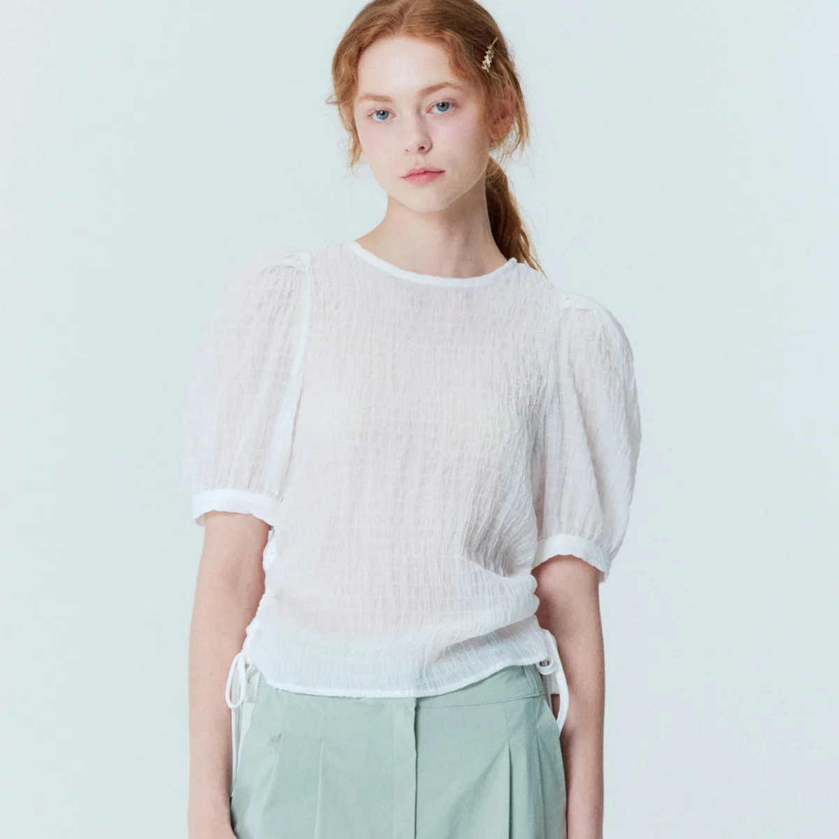 Crinkle string blouse_White