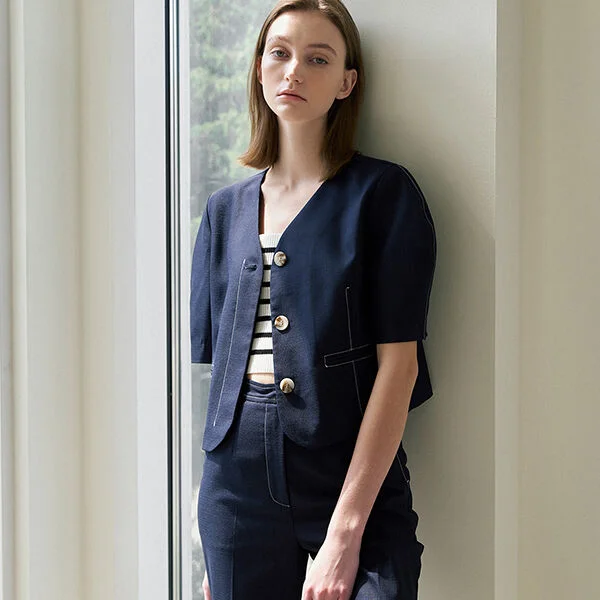 BELLA SETUP STITCH CROPPED BLOUSE (BL-4140)