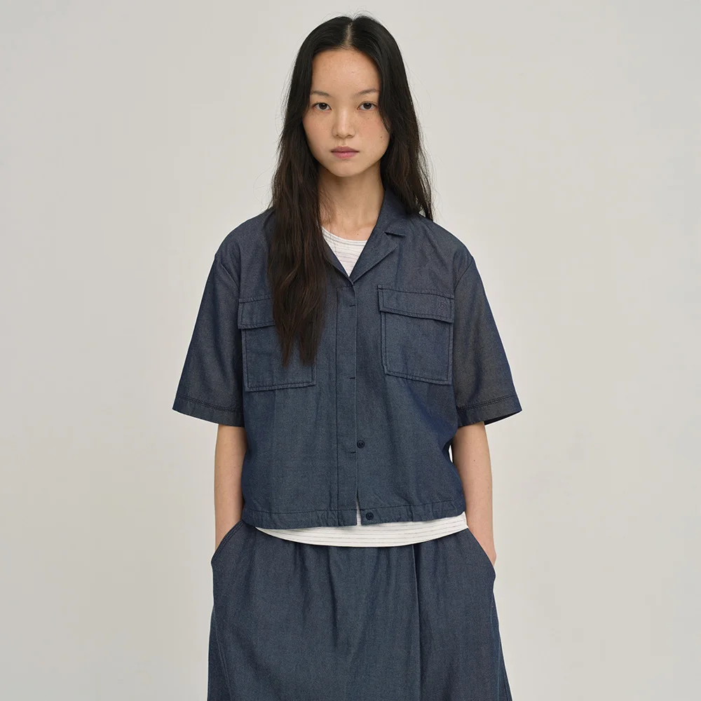 W 莫代爾 牛仔 短袖 襯衫 Denim
