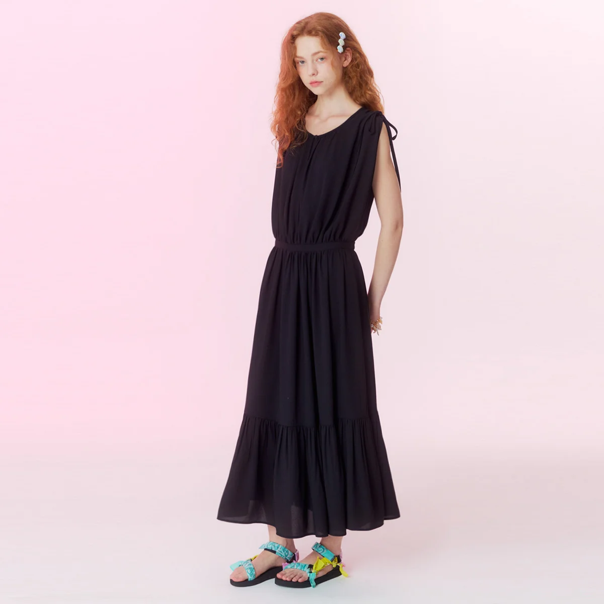 Summer pleated maxi dress_Black