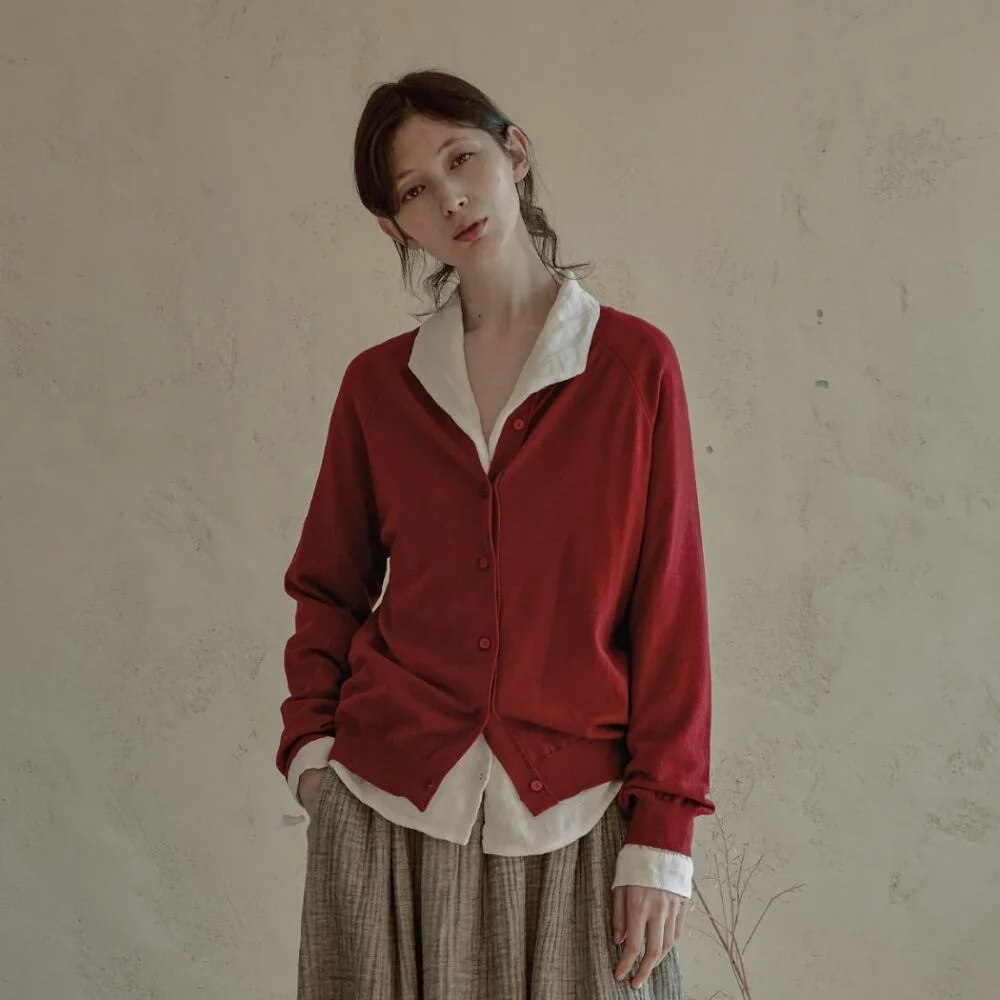 Cash wool span raglan classic cardigan