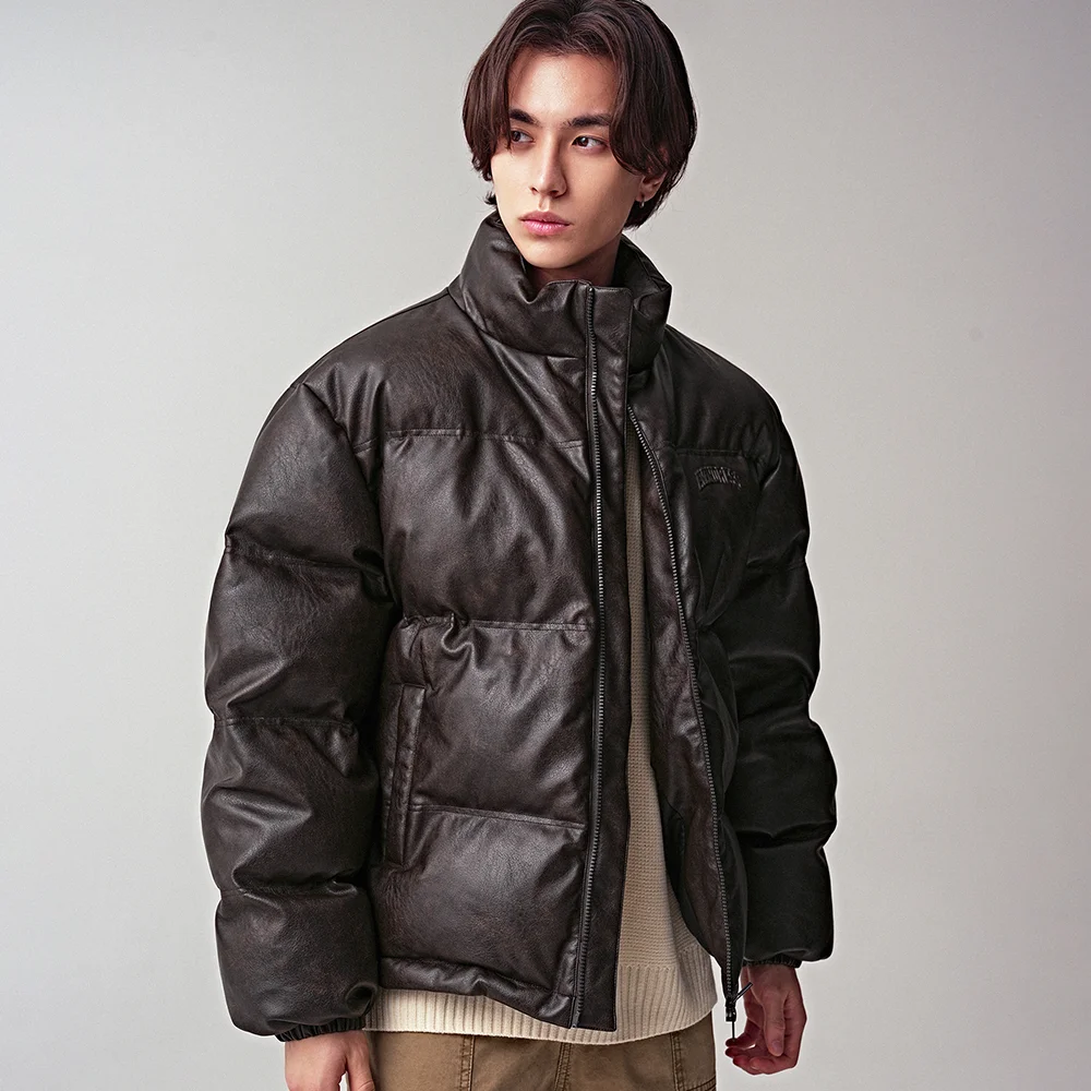 Vintage Art Leather Over-fit Puffer BROWN