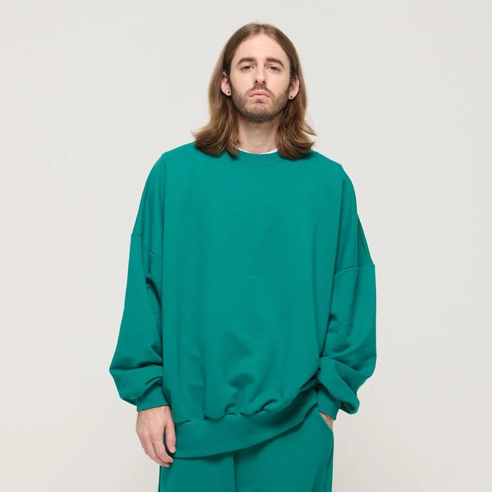 ROUND NECK POINT RAGLAN TERRY SWEATSHIRT (GREEN)
