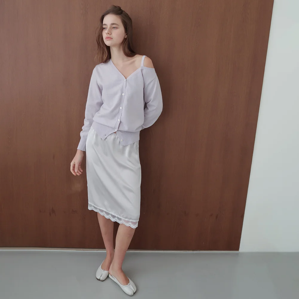 LACE SATIN SKIRT (grey)