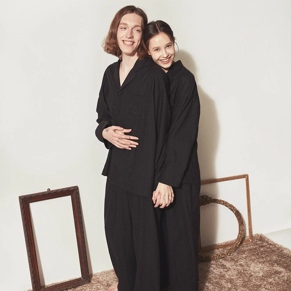CLASSIC PAJAMA COUPLE SET_Black stripe