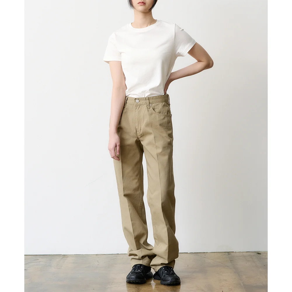 (女裝) DEN0651 米色 摺痕 休閒卡其 褲子