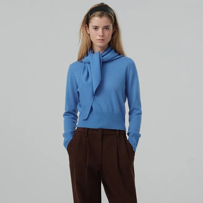 Plain Cashmere Round Knit_Blue