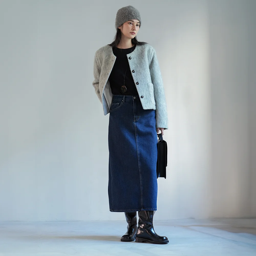 Lena napping denim skirt (Deep Blue)