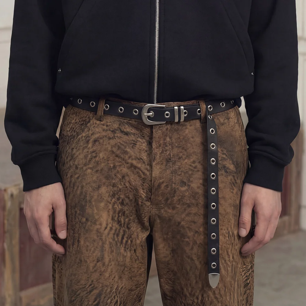 孔眼 細節 牛皮 西部 長 腰帶 LONG WESTERN BELT / EYELET / BLACK