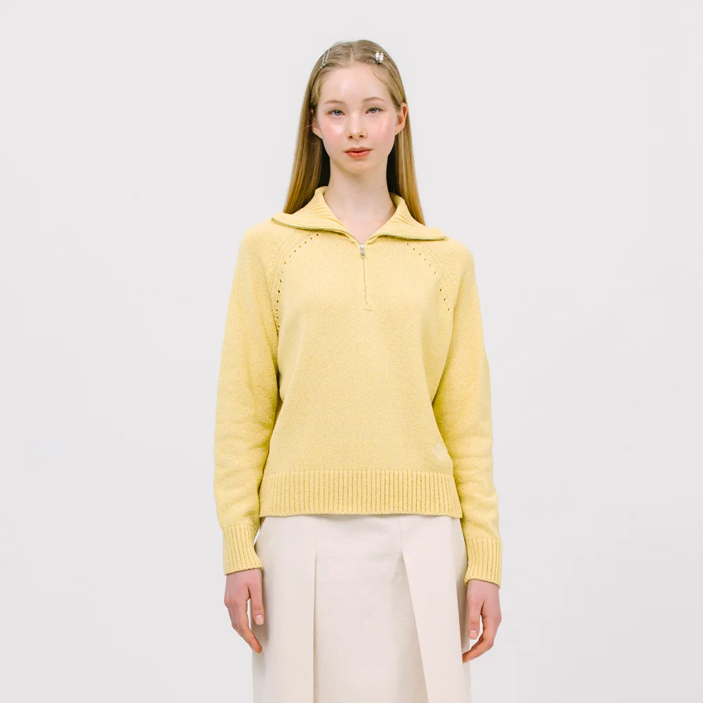 JK boucle half zip-up knit_yellow