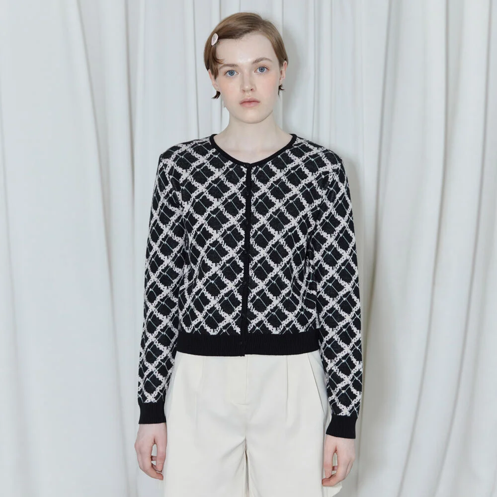 Flower Pattern Cardigan (Black)