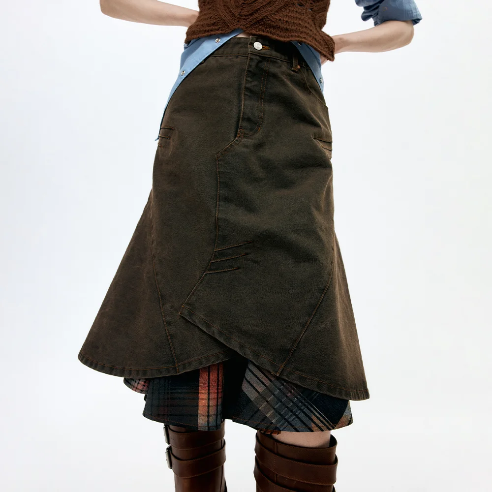 CUSTOM FLARE LAYERED SKIRT apa847w(SUNSET BROWN)
