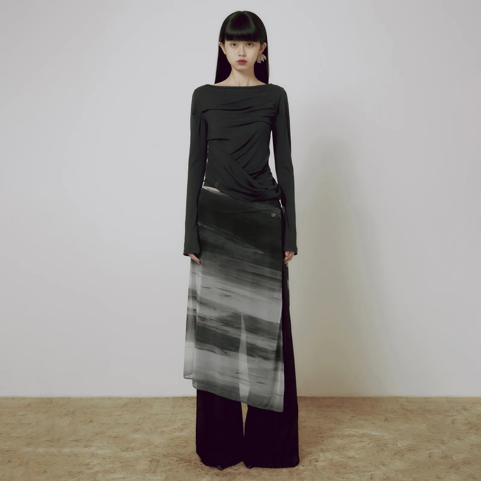 Sheer Jovian Wrap Skirt (FL-240_Black)