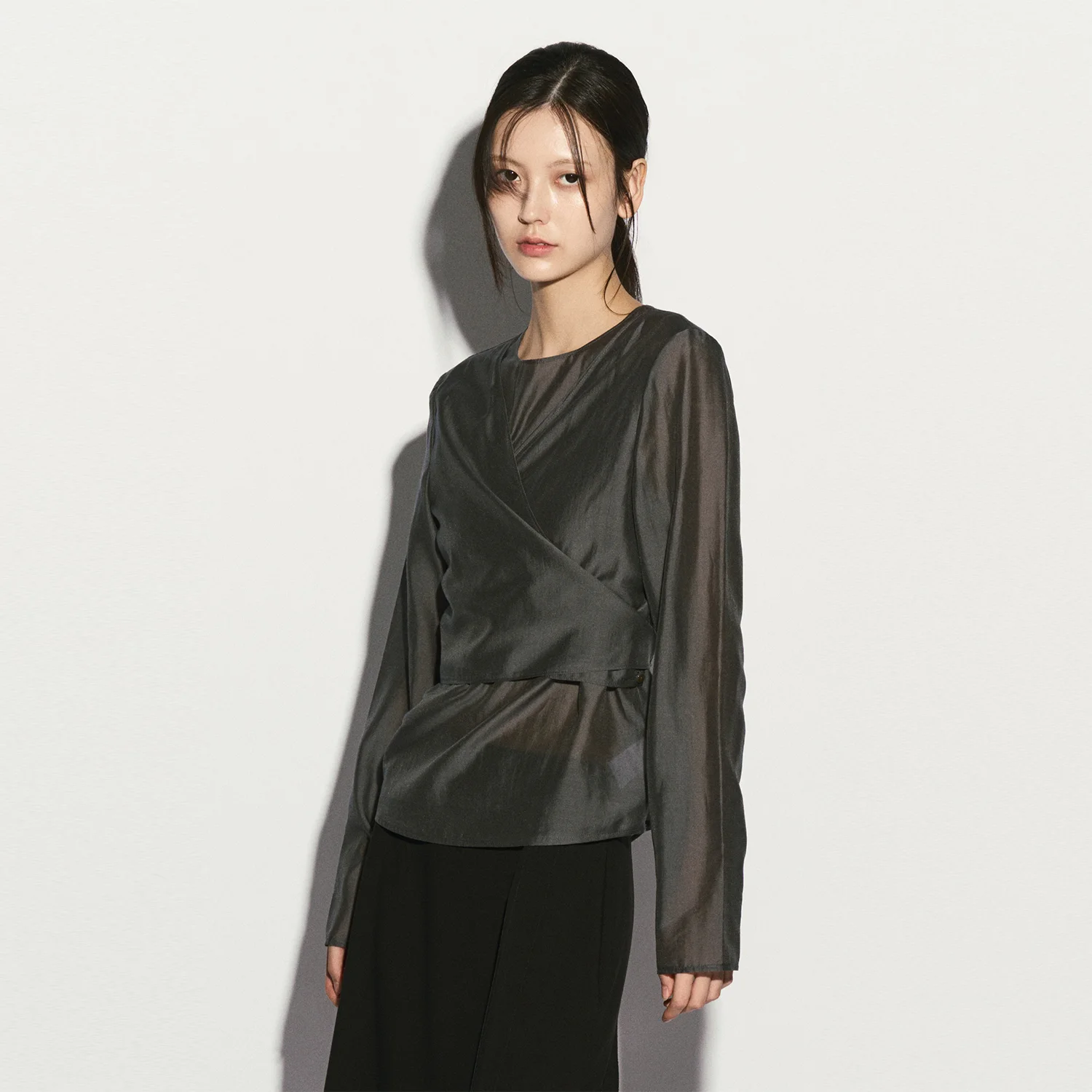TIE WRAP BLOUSE CHARCOAL