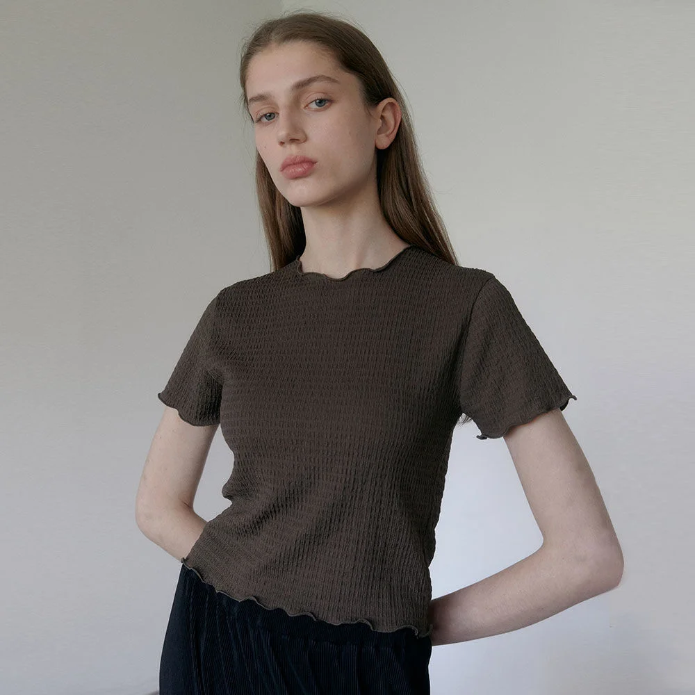 Wrinkle Lettuce-Edge T-Shirts (Cocoa)