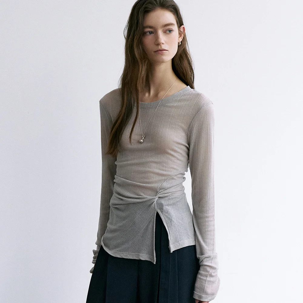 comos 1673 twisted slit T-shirt (pale grey)