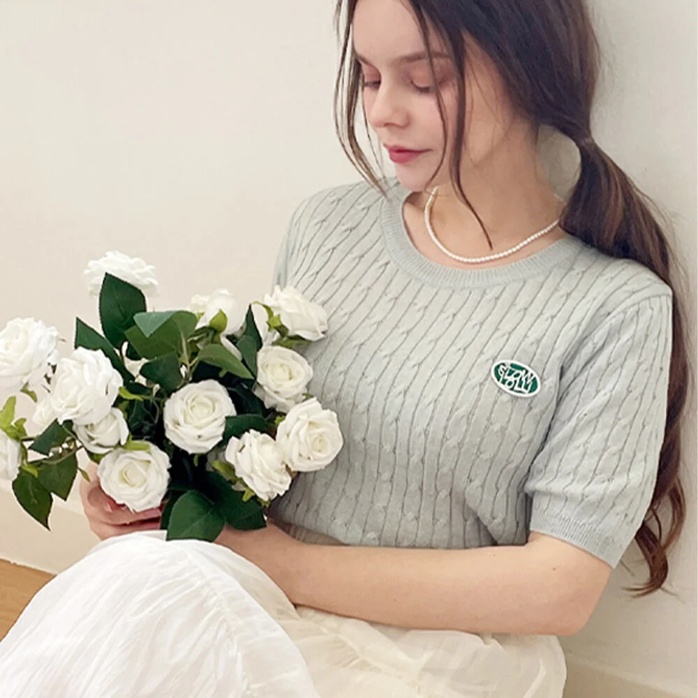 Half sleeve linen cable knit - Mint