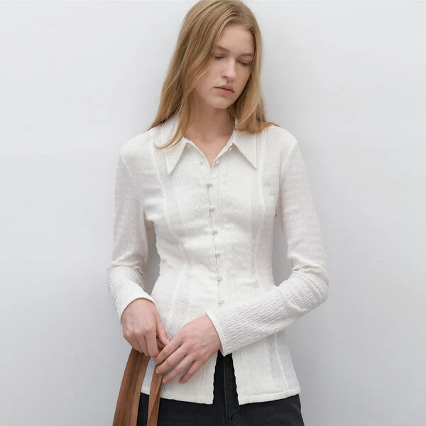 WRINKLE SLIM JERSEY LONG BLOUSE(BL-4369)