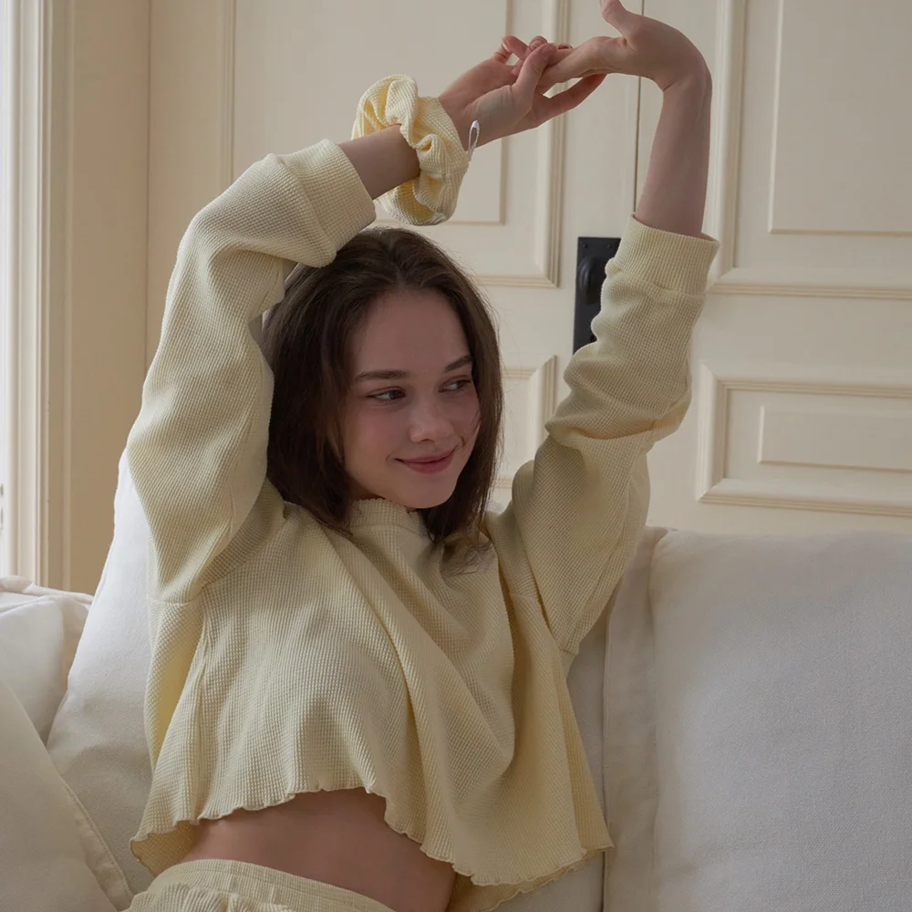 Waffle Cozy Crop Top (2color)