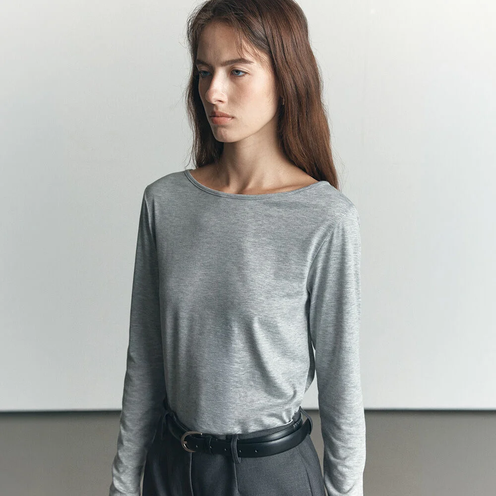 Soft basic longsleeve T-shirt _Melange gray