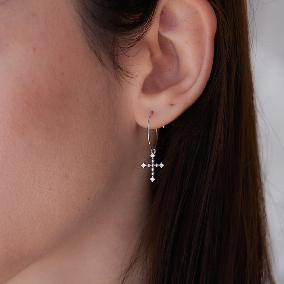 Twinkle cross hoop earring