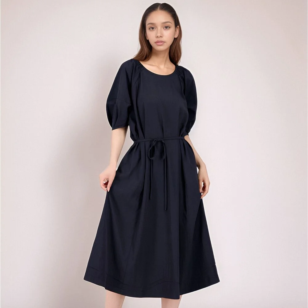 Balloon Sleeve Strap Dress _Navy
