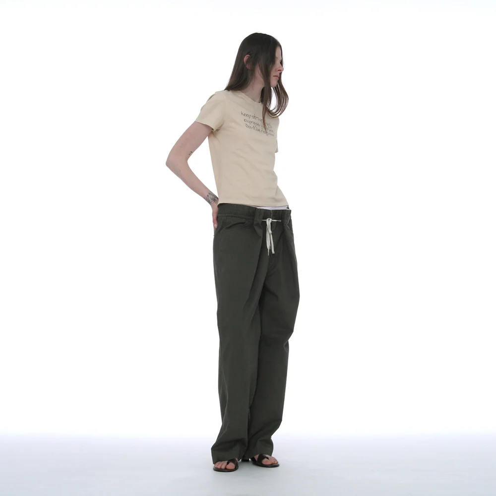 WASHED DRAWSTRING CHINO PANTS_KHAKI GREEN