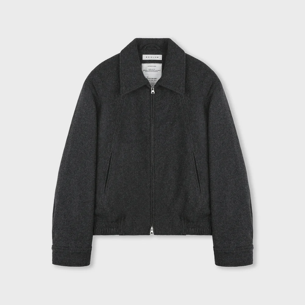 WOOL WIDE COLLAR HARRINGTON JACKET MELANGE CHARCOAL