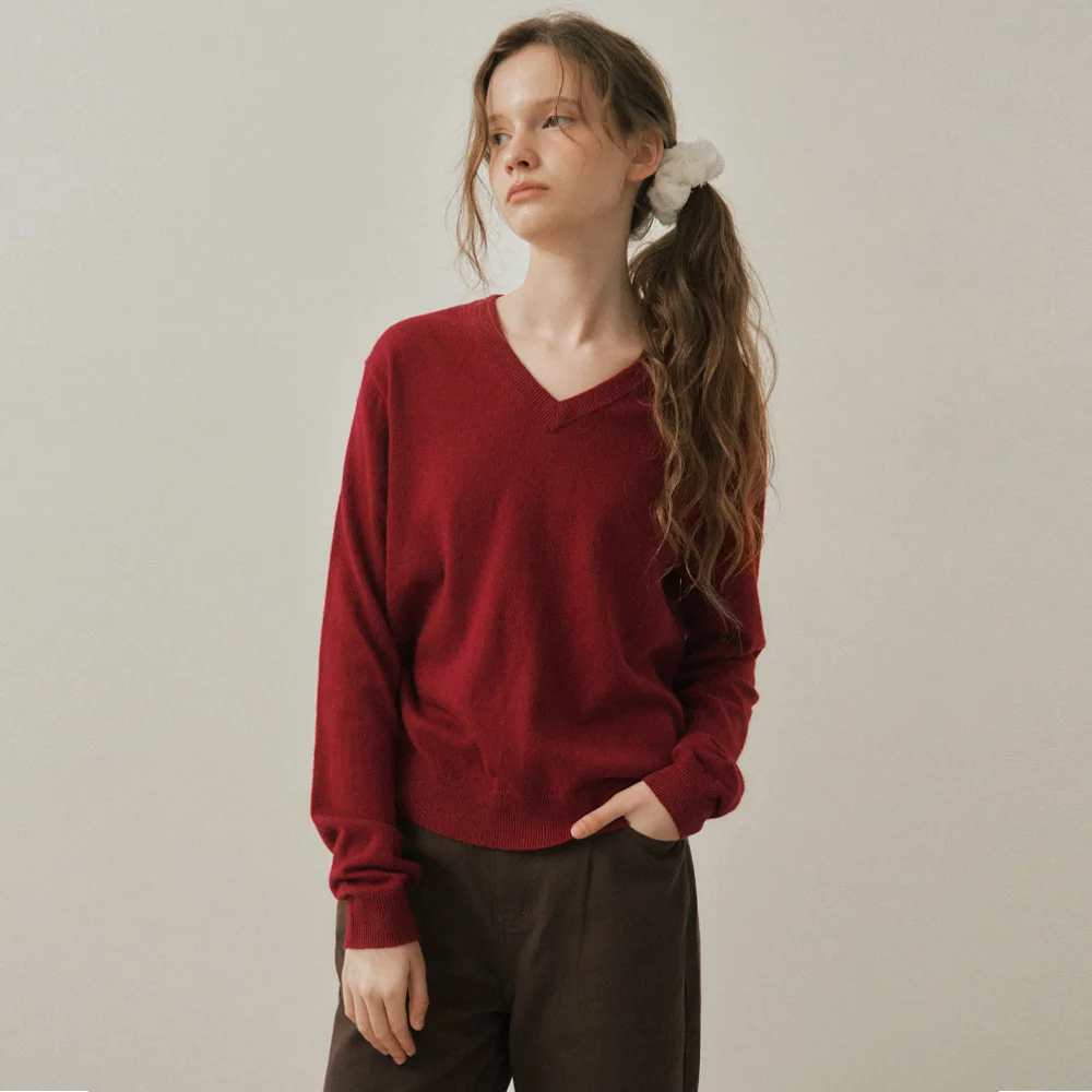 Loe Angora Blend V-neck Knit_RED(WC25-KN44)