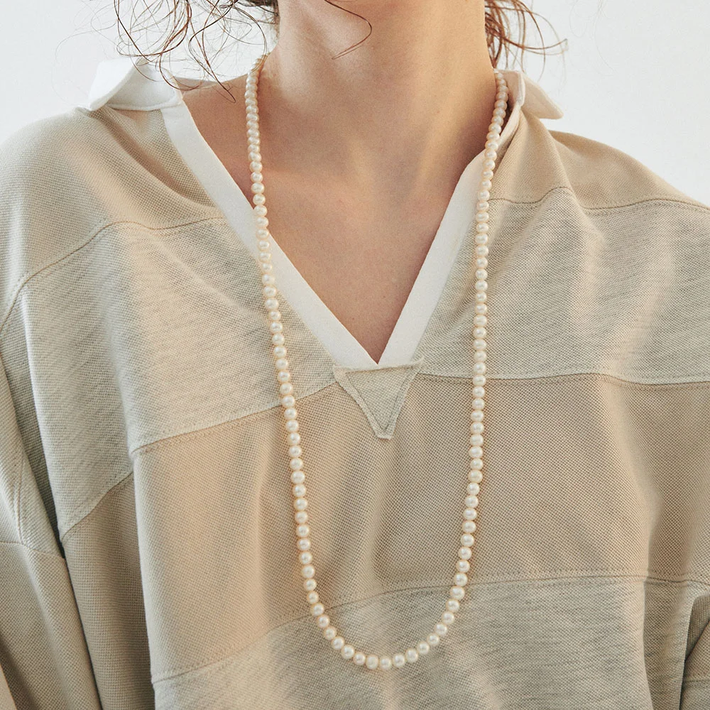 925silver 6mm Classic Pearl Opera Necklace / 2type