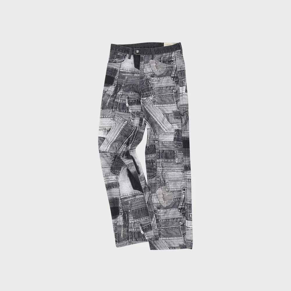 BRNO PATCHWORK PRINTED WIDE JEANS apa683m(BLACK)