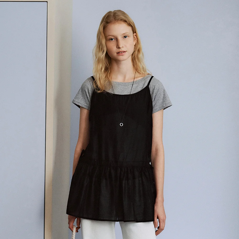 Side tie peplum sleeveless blouse_Black