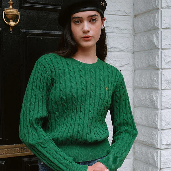 COLOR LINE CABLE KNIT GREEN